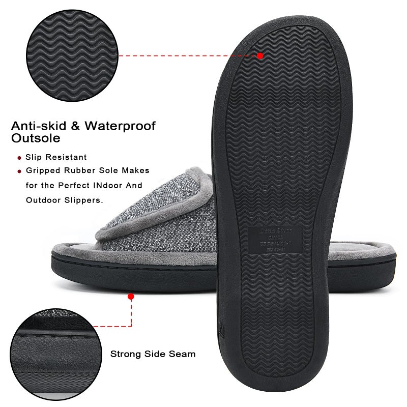 DL Adjustable Men's Slippers - Memory Foam, Open-Toe House Slippers - Comfy Indoor/Outdoor, Cozy & Breathable Slide - Gray, Size 11-12 - Image 5